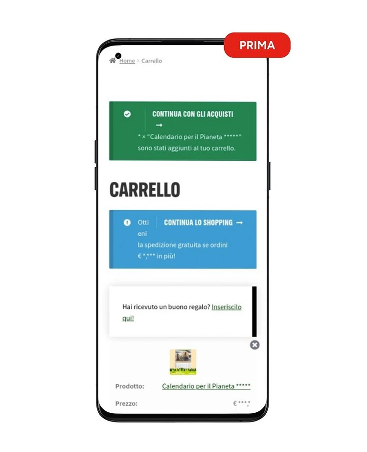 Carrello shop Greenpeace prima dell'ottimizzazione