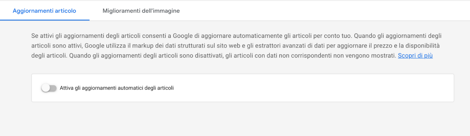 Comando aggiornamenti automatici articoli Google Merchant Center