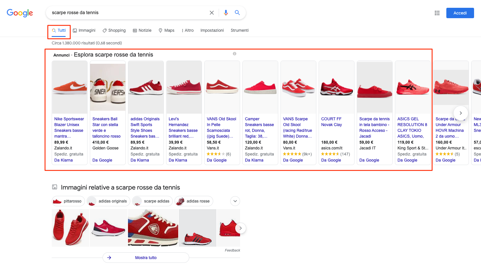 SERP classica Shopping